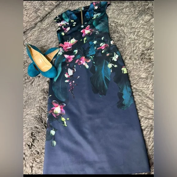Ted Baker Navy Floral Midi Dress - Picture 3 of 9